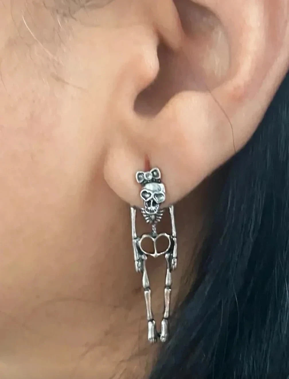 Boucles d'oreilles Squelette, style Gothique, argentées